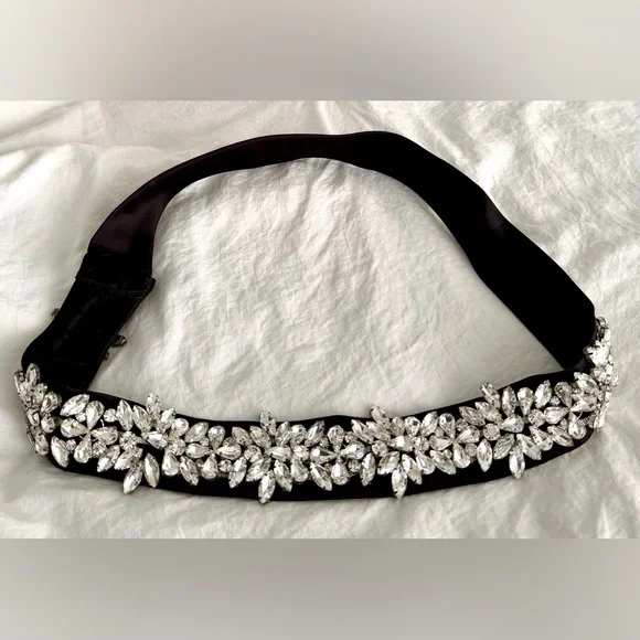 ?✅PRICE FIRM✅ Elegant Custom Made Dark Gray Sash with Silver Crystals ?✓PRICE FIRM✓ Elegant Custom Made Dark Gray Sash with  main image 2